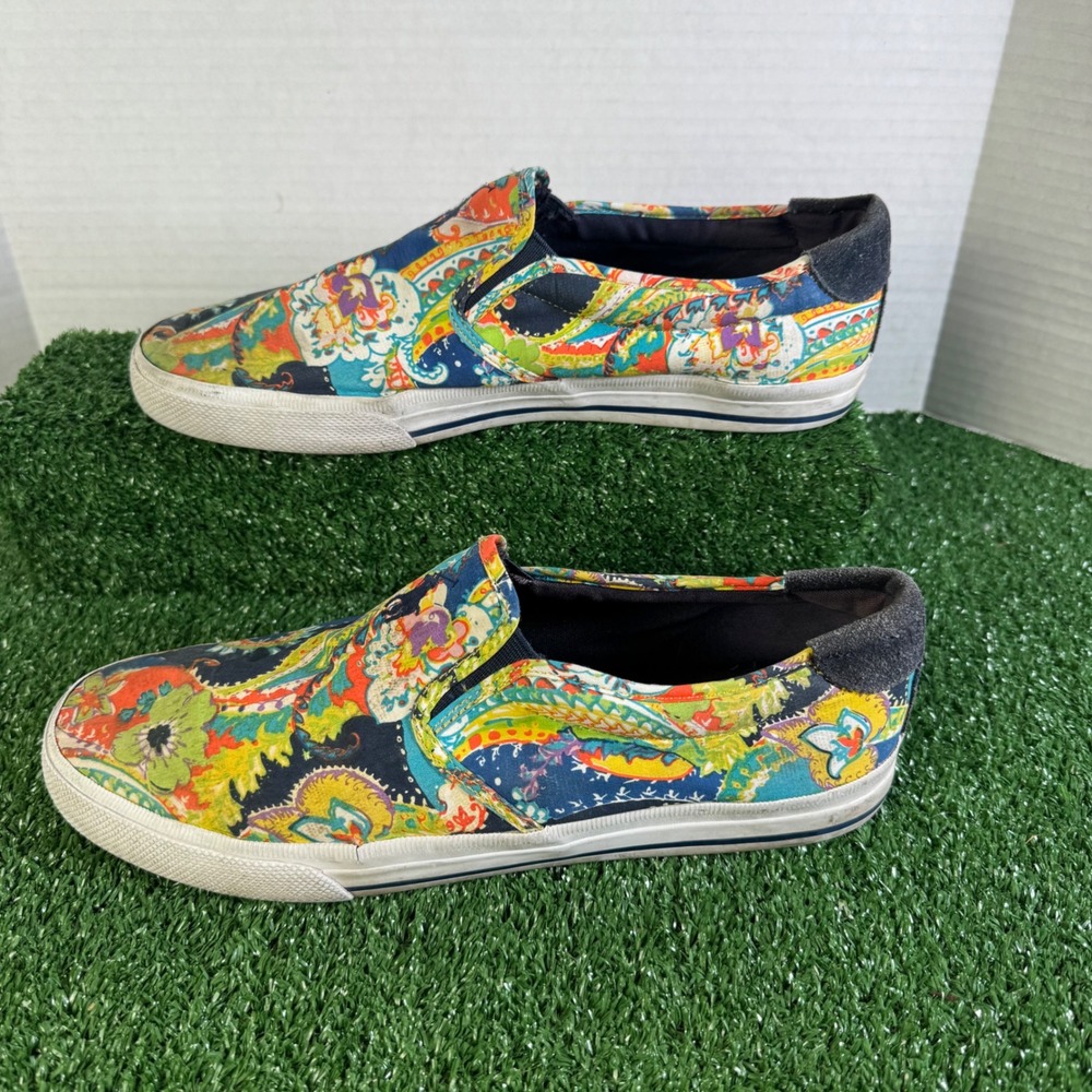 Polo Ralph Lauren Vaughn Mens 12D Paisley Floral Canvas Slip On Sneakers